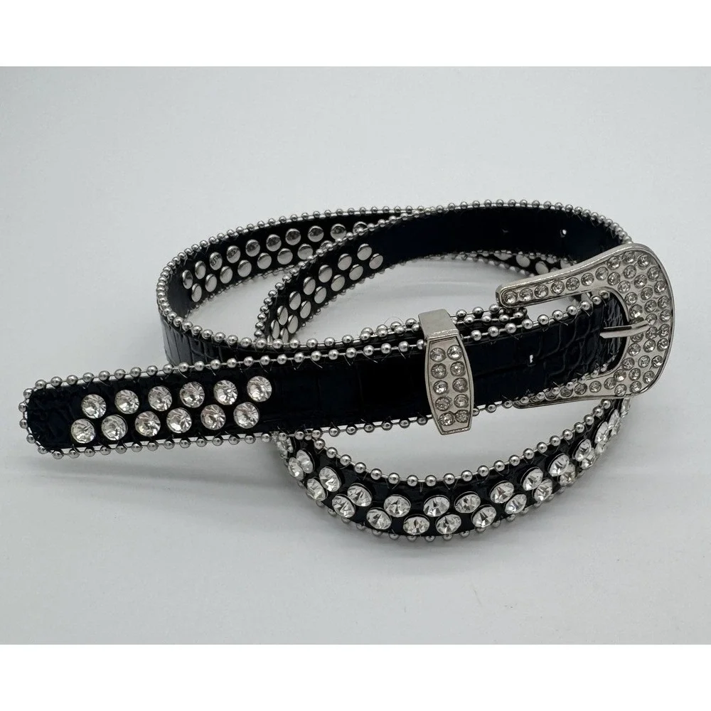 B.B. Simon Crystal Rhinestone‎ Studded Belt Women's Medium Western Bling Cowgirl